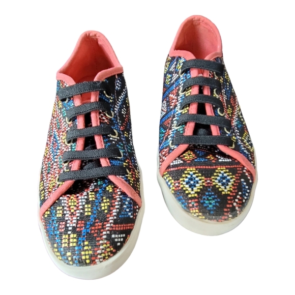 SAM EDELMAN Girl's Naomi BOHO Colorful Woven‎ Slip On Sneakers - Picture 2 of 8